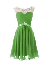 Traditional Chiffon Scoop Cap Sleeves Zipper Beading Prom Dress in 