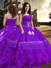  Purple Sleeveless Embroidery and Ruffled Layers Floor Length Sweet 16 Quinceanera Dress