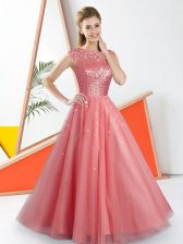 Customized Watermelon Red Dama Dress for Quinceanera Prom and Party with Beading and Lace Bateau Sleeveless Backless