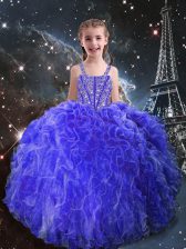  Eggplant Purple Little Girl Pageant Dress Quinceanera and Wedding Party with Beading and Ruffles Straps Sleeveless Lace Up