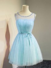 Fashionable Scoop Sleeveless Lace Up Dama Dress for Quinceanera Aqua Blue Tulle