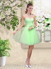  A-line Quinceanera Dama Dress Sweetheart Tulle Sleeveless Knee Length Lace Up