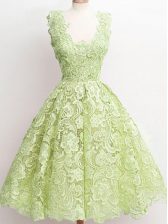 Simple Straps Sleeveless Court Dresses for Sweet 16 Knee Length Lace Yellow Green Lace