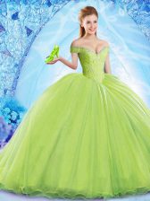 Hot Sale Ball Gowns Sleeveless Yellow Green Quinceanera Gowns Brush Train Lace Up