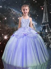 High Quality Straps Sleeveless Tulle Child Pageant Dress Beading Lace Up