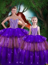 Super Floor Length Ball Gowns Sleeveless Eggplant Purple Quince Ball Gowns Lace Up