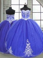  Appliques Quinceanera Gown Blue Lace Up Sleeveless Floor Length