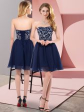 Lovely Navy Blue Sleeveless Chiffon Lace Up Prom Party Dress for Prom and Party and Sweet 16