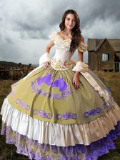  Embroidery and Ruffled Layers Vestidos de Quinceanera Multi-color Lace Up Sleeveless Brush Train