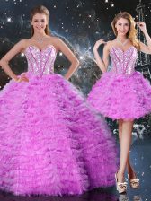  Sweetheart Sleeveless Lace Up 15th Birthday Dress Fuchsia Organza