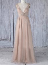  Lace Dama Dress for Quinceanera Peach Zipper Sleeveless Floor Length