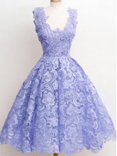 Designer Lavender Zipper Quinceanera Court of Honor Dress Lace Sleeveless Knee Length
