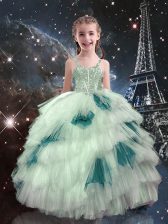 New Arrival Straps Sleeveless Tulle Little Girl Pageant Dress Beading and Ruffled Layers Lace Up