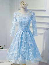  Long Sleeves Lace Up Knee Length Appliques and Belt Prom Dress