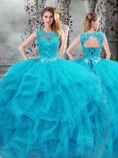 Sophisticated Scoop Sleeveless Lace Up Sweet 16 Quinceanera Dress Baby Blue Tulle