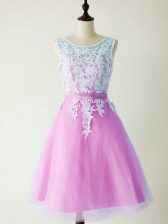 Most Popular Lilac Sleeveless Lace Knee Length Dama Dress