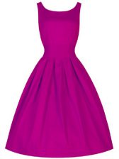 Fantastic Sleeveless Taffeta Knee Length Lace Up Quinceanera Court of Honor Dress in Fuchsia with Ruching