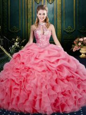 Beautiful Sleeveless Lace Up Floor Length Beading and Ruffles and Pick Ups Quinceanera Dresses
