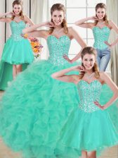 Attractive Turquoise Sweetheart Lace Up Beading and Ruffled Layers 15 Quinceanera Dress Brush Train Sleeveless