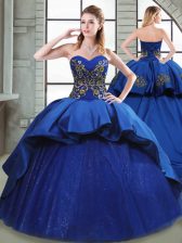 Fitting Sweetheart Sleeveless Court Train Lace Up Sweet 16 Dress Blue Taffeta