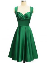 Exceptional Green Empire Straps Sleeveless Taffeta Knee Length Lace Up Ruching Vestidos de Damas