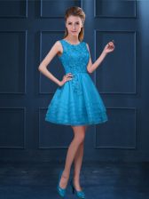  Baby Blue A-line Lace and Ruffled Layers Quinceanera Dama Dress Zipper Tulle Sleeveless Knee Length