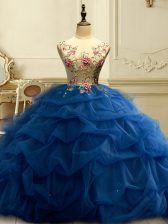 Modern Navy Blue Quinceanera Dress Military Ball and Sweet 16 and Quinceanera with Appliques and Ruffles and Sequins Scoop Sleeveless Lace Up