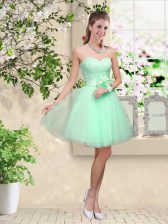  Apple Green A-line Tulle Sweetheart Sleeveless Lace and Belt Knee Length Lace Up Court Dresses for Sweet 16