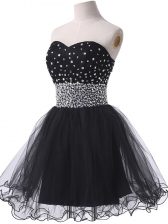 On Sale Mini Length Black Dress for Prom Tulle Sleeveless Beading