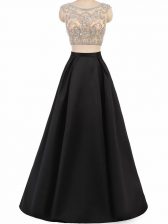 Spectacular Sleeveless Floor Length Beading Zipper Prom Party Dress with Black