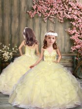  Beading and Ruffles Party Dress for Toddlers Light Yellow Lace Up Sleeveless Floor Length
