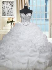 Modest White Ball Gown Prom Dress Sweetheart Sleeveless Brush Train Lace Up