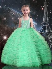 Perfect Straps Sleeveless Lace Up Little Girl Pageant Dress Apple Green Tulle