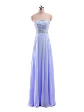 Stunning Strapless Sleeveless Homecoming Dress Floor Length Beading Lavender Chiffon