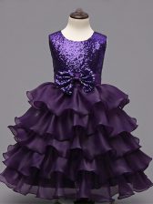  Sleeveless Ruffled Layers and Sequins Zipper Kids Pageant Dress