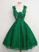  Green Sleeveless Lace Knee Length Court Dresses for Sweet 16
