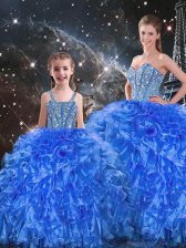  Organza Sweetheart Sleeveless Lace Up Beading and Ruffles Sweet 16 Dresses in Royal Blue