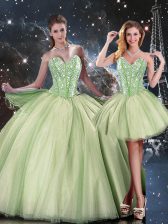  Yellow Green Tulle Lace Up Quinceanera Dresses Sleeveless Floor Length Beading