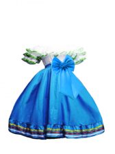Traditional Baby Blue Ball Gowns Ruffled Layers and Bowknot Flower Girl Dress Lace Up Taffeta Short Sleeves Floor Length