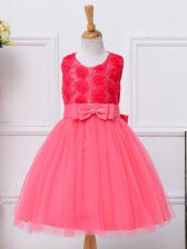 Graceful Scoop Sleeveless Lace Up Flower Girl Dresses Hot Pink Tulle