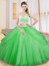 Most Popular Tulle One Shoulder Sleeveless Criss Cross Beading and Ruching and Pick Ups Quinceanera Dress in 