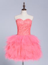  Mini Length Lace Up Homecoming Dress Watermelon Red for Prom and Party and Sweet 16 with Lace and Appliques