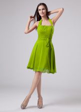  Green Zipper Halter Top Ruching Prom Gown Chiffon Sleeveless