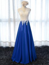 Wonderful Sleeveless Floor Length Lace and Appliques Zipper Prom Gown with Royal Blue