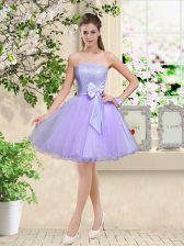 Fantastic Knee Length Lilac Damas Dress Off The Shoulder Sleeveless Lace Up