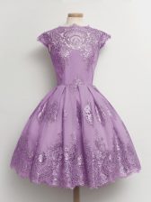  Lavender Dama Dress for Quinceanera Prom and Party and Wedding Party with Lace Scalloped Cap Sleeves Lace Up