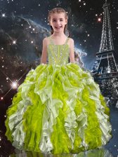 Simple Ball Gowns Sleeveless Olive Green Party Dress for Girls Lace Up