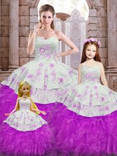 New Style Ball Gowns Quinceanera Dresses White And Purple Sweetheart Organza Sleeveless Floor Length Lace Up