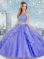 Luxury Scoop Sleeveless Tulle Quince Ball Gowns Beading and Lace Clasp Handle