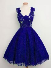 Amazing Blue Sleeveless Lace Lace Up Dama Dress for Prom and Party and Wedding Party